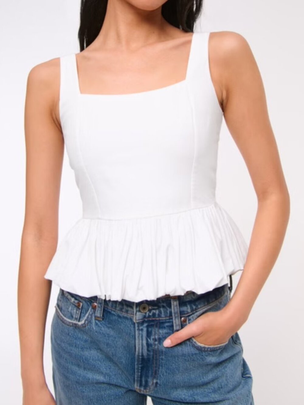 EUC Abercrombie & Fitch White Poplin Bubble Hem Tank Top Adjustable Straps Sz S